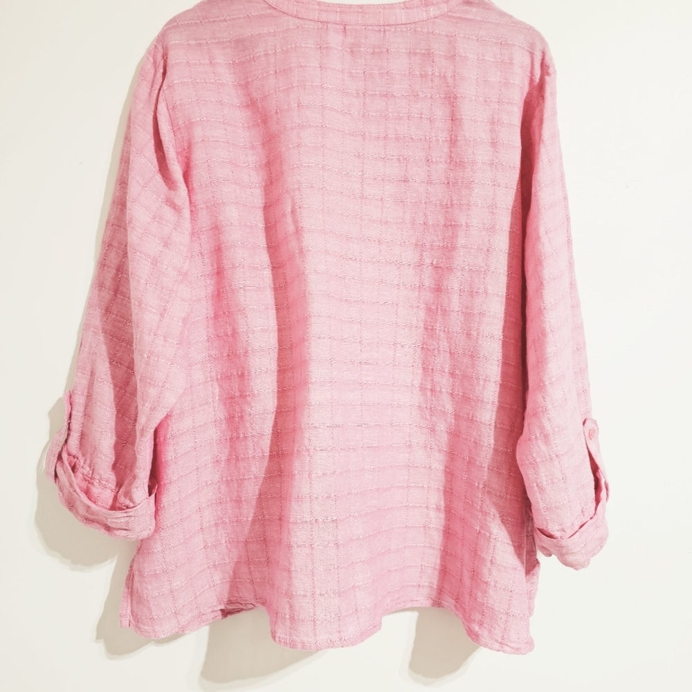 Kim Rogers Curvy 2X Pink Button front V-neck Pintuck Yoke Linen Blend Blouse - Picture 7 of 10